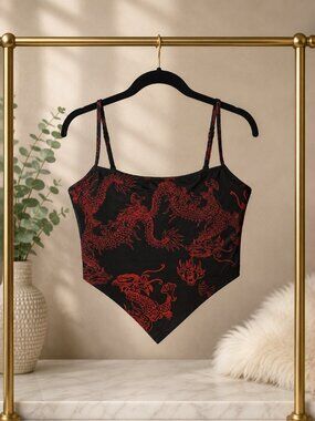 NWT Dragon Print Bandana Cami Crop Top | Black & Red | Size S